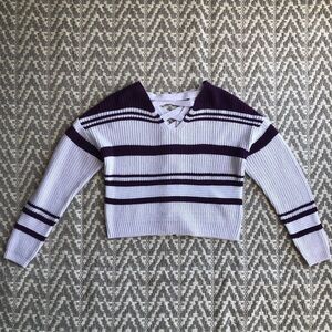 Derek Heart ribbed knit v neck striped long sleeve lace up back size large NWT